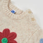 Maglione girl in Tricot Écru con Fiori Ricamati e Bottoni
