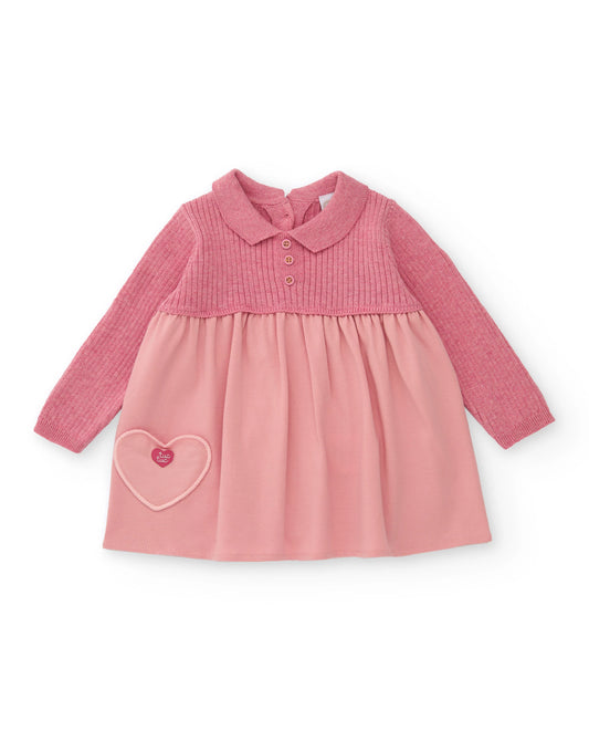 Vestitino in maglia rosa con cuore ricamato- Newborn