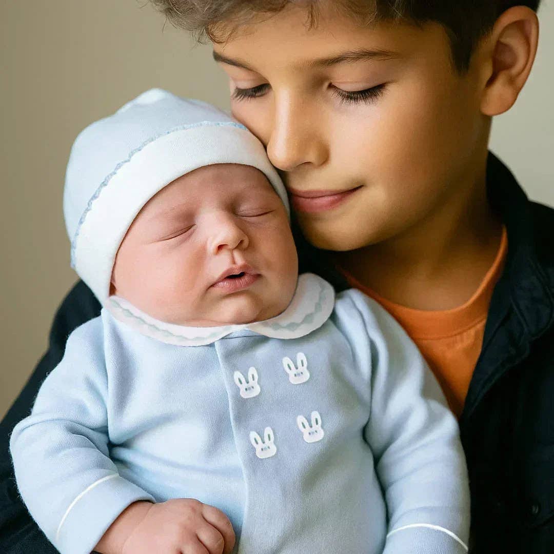 Tutina Newborn in cotone e velluto Sweet Azzurro