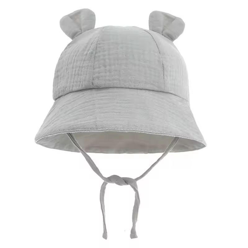Cappello da sole Newborn in mussola con orecchie - Grigio chiaro
