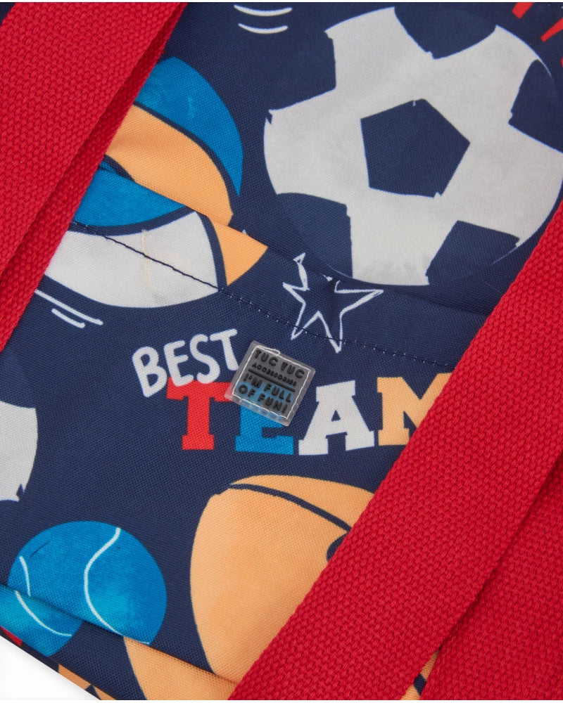 Borsa sportiva blu – Stampa multicolor di palloni 🏀🏈🏐