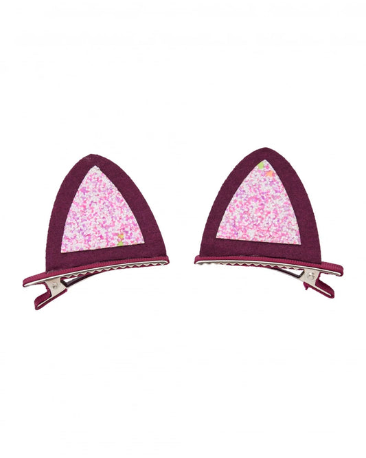 Fermagli per bambina a forma di orecchie con glitter rosa