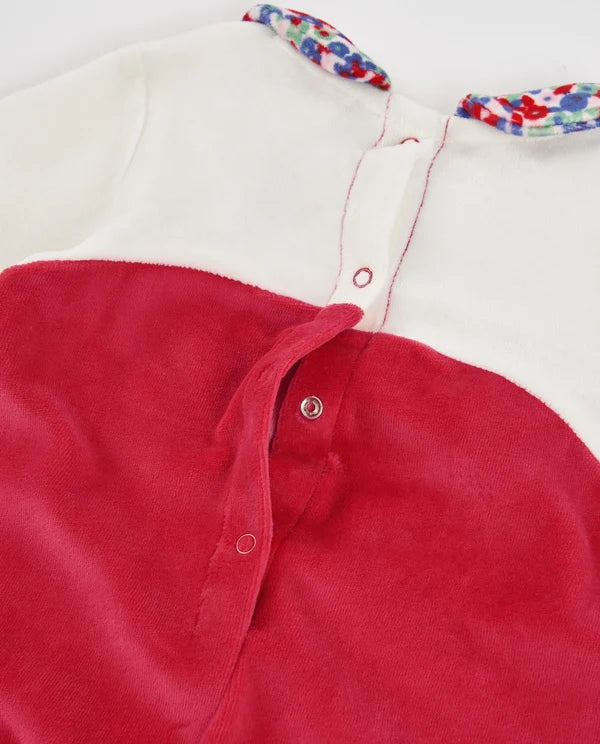 Pagliaccetto Newborn Ciniglia con Orsetto e Colletto Floreale – Rosso Ciliegia
