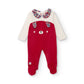 Pagliaccetto Newborn Ciniglia con Orsetto e Colletto Floreale – Rosso Ciliegia