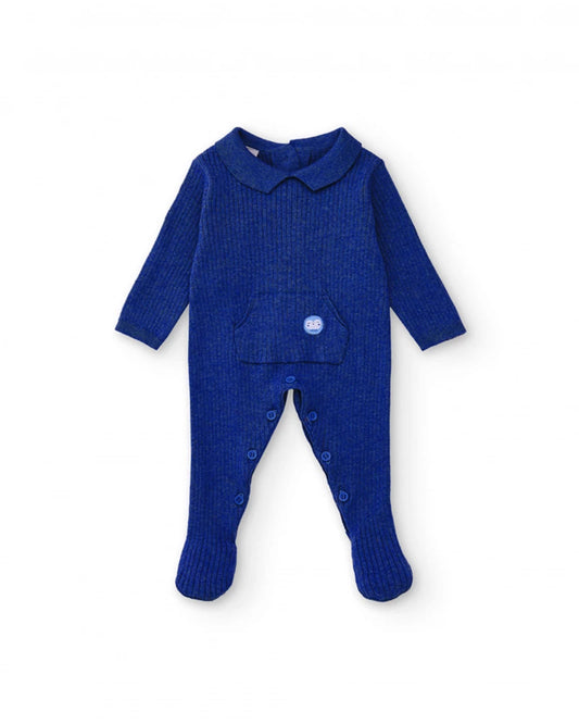 Tutina in maglia azzurra con colletto classico - Newborn