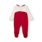 Pagliaccetto Newborn Ciniglia con Orsetto e Colletto Floreale – Rosso Ciliegia